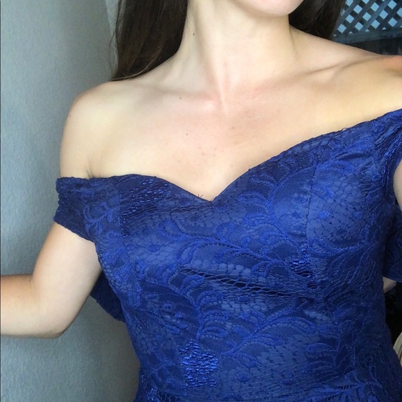 Blue Lace Homecoming Mini Dress - Picture 3 of 3